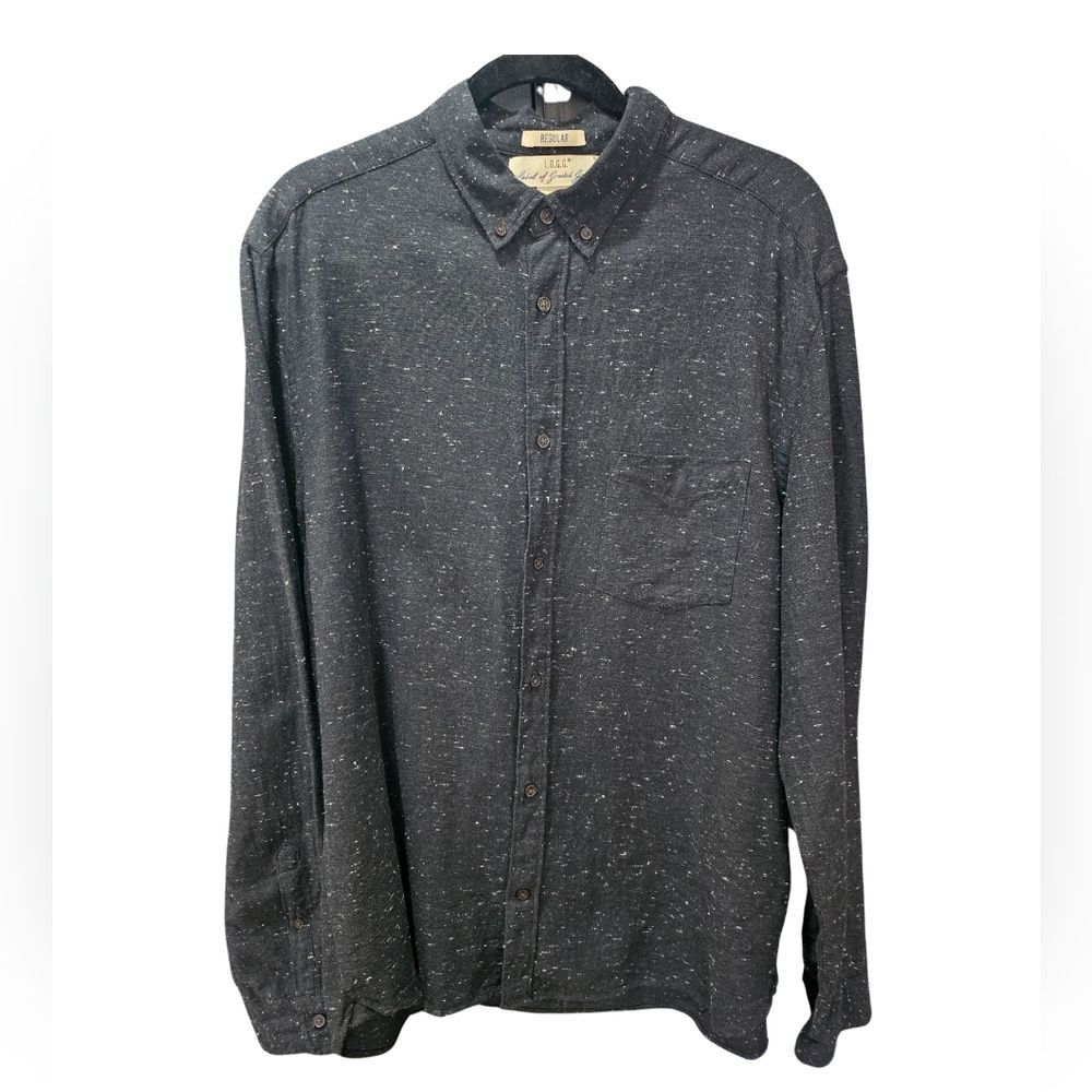 L.O.G.G H&M Mens Speckled 100% Cotton Dark Gray Button Down Long Sleeve Size XL